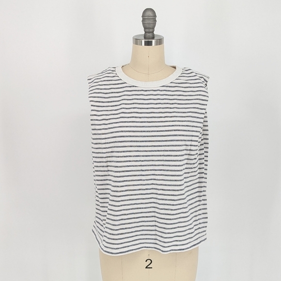 Le Lis Striped Boxy Tank Shirt White Gray S nautical preppy casual classic - Picture 1 of 7